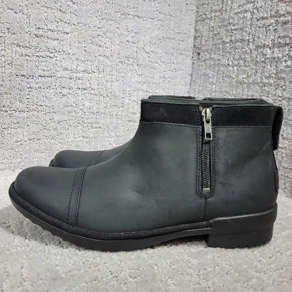 UGG Australia ATTELL Women's Size 10 US Black Leather Ankle Bootie Boots 1103832