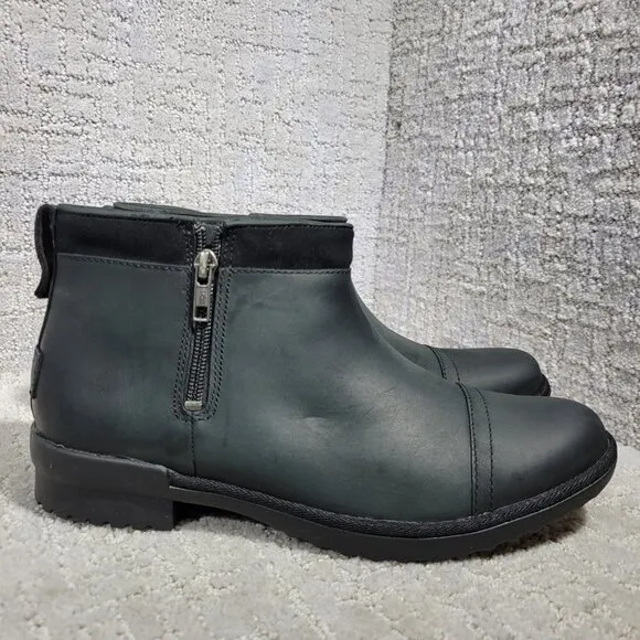UGG Australia ATTELL Women's Size 10 US Black Leather Ankle Bootie Boots 1103832
