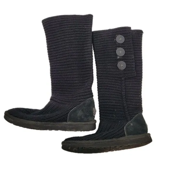 UGG Australia  Cardy Tall Boots Black Classic Knit Womens Size 8