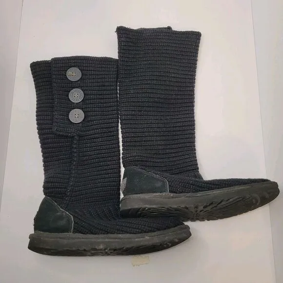 UGG Australia  Cardy Tall Boots Black Classic Knit Womens Size 8