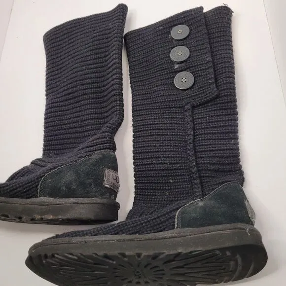 UGG Australia  Cardy Tall Boots Black Classic Knit Womens Size 8