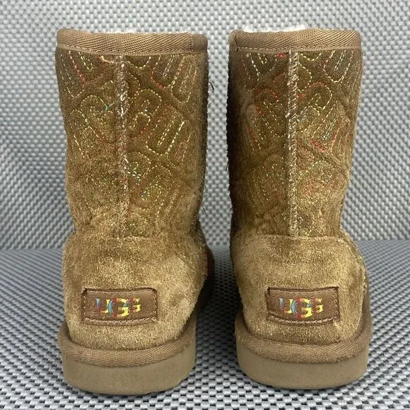 UGG Australia Classic Ii Graphic Stitch Boots Girls Size 2 Brown Casual