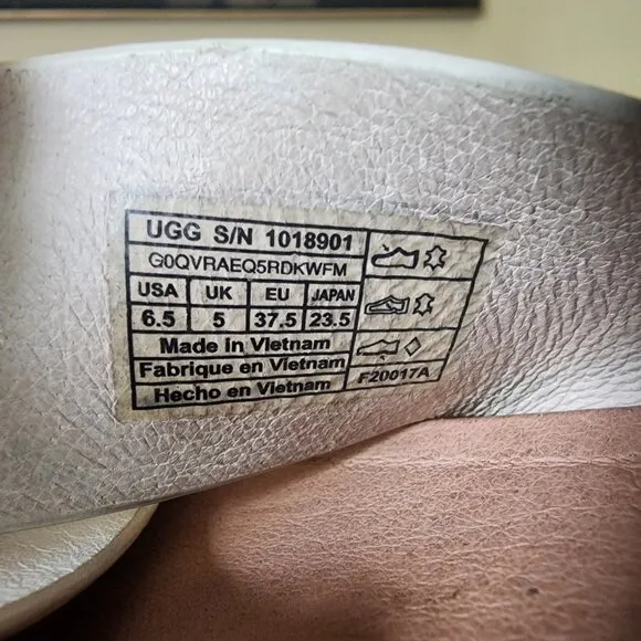 UGG Australia Kari Flat White Silver Metallic Sandals US Womens Size 6.5