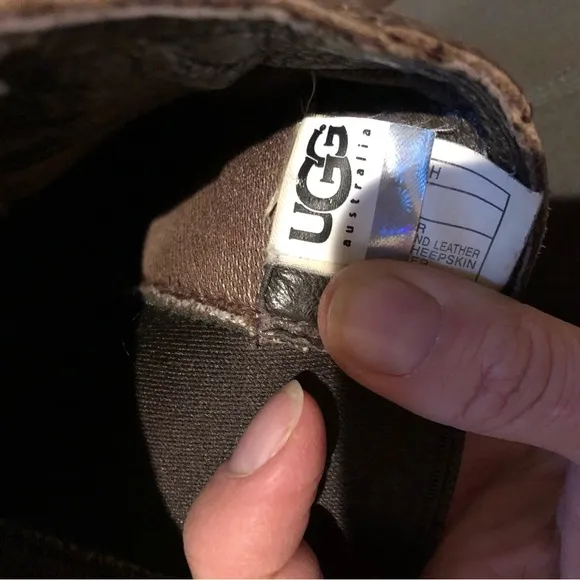 UGG Australia Men’s 11 Brown Leather Boots Genuine Sheepskin Slip On Shoes