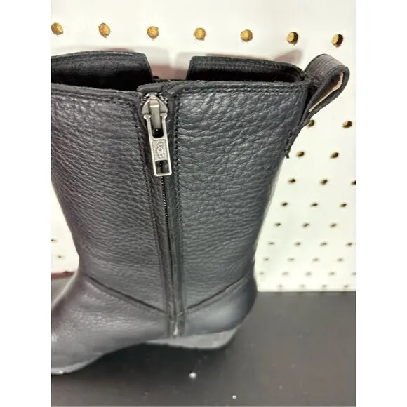 UGG® AUSTRALIA POTRERO BLACK LEATHER WEDGE BOOTS SIZE 7.5