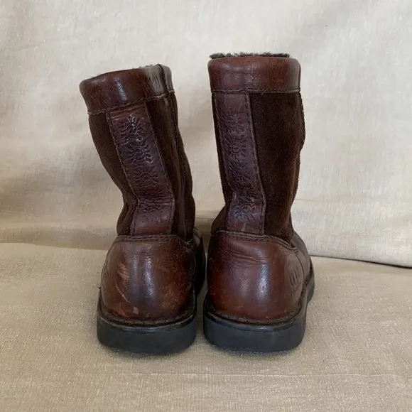 UGG Australia Riverton chocolate Brown Leather Suede Sheepskin-Lined Boots Sz 12