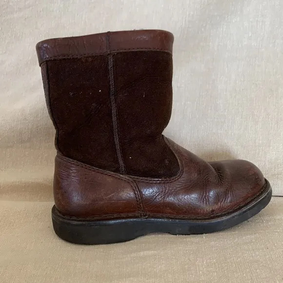 UGG Australia Riverton chocolate Brown Leather Suede Sheepskin-Lined Boots Sz 12