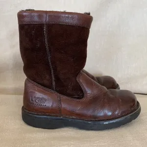 UGG Australia Riverton chocolate Brown Leather Suede Sheepskin-Lined Boots Sz 12