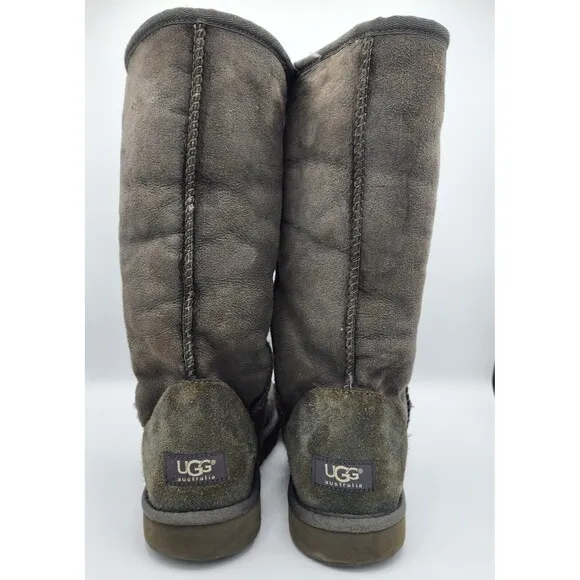 Ugg Australia Sz 9 Wmns Dark Brown 5815 Suede Boot Classic Tall Shearling Lined