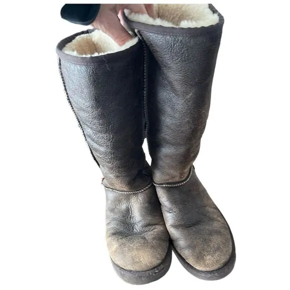 Ugg Australia Women Classic Tall Bomber Sheepskin‎ Lined Brown Boots Womens 10