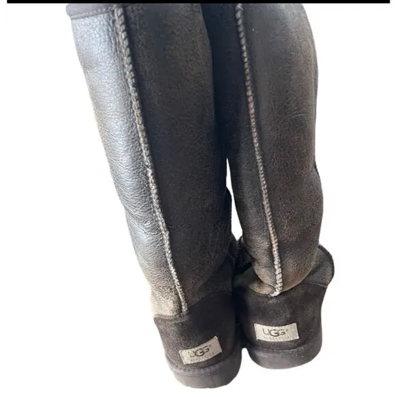 Ugg Australia Women Classic Tall Bomber Sheepskin‎ Lined Brown Boots Womens 10