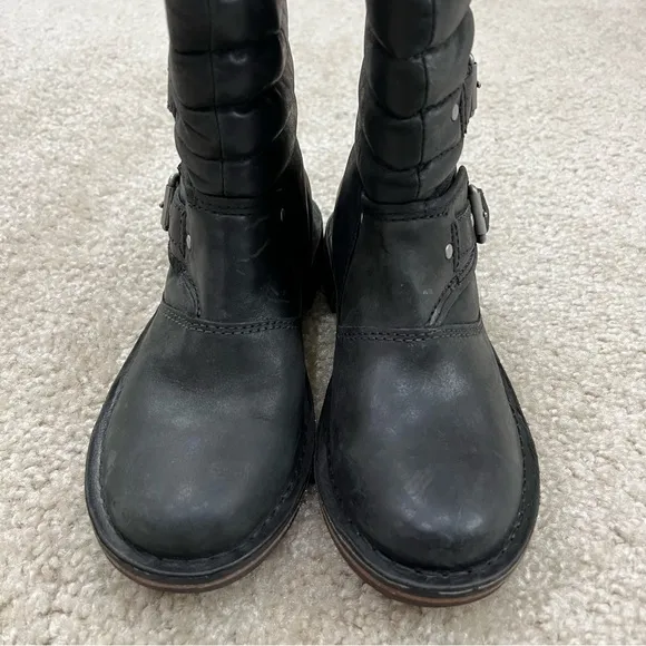 UGG Australia Women's Sz 5 Tatum Black Leather  Buckle Moto Riding Boots 1001833