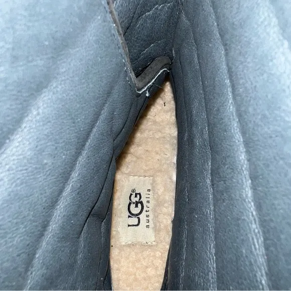 UGG Australia Women's Sz 5 Tatum Black Leather  Buckle Moto Riding Boots 1001833