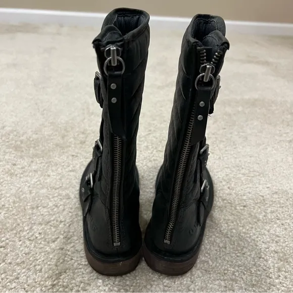 UGG Australia Women's Sz 5 Tatum Black Leather  Buckle Moto Riding Boots 1001833
