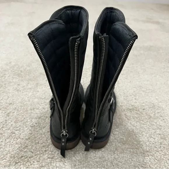 UGG Australia Women's Sz 5 Tatum Black Leather  Buckle Moto Riding Boots 1001833