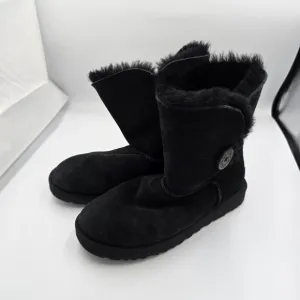 UGG Bailey Button II Boots Black Suede Sheepskin Winter Boots US 9