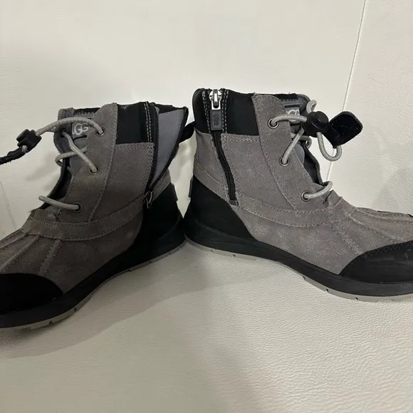 UGG Black and Gray Ankle Boots with Suede and Padded Cuff