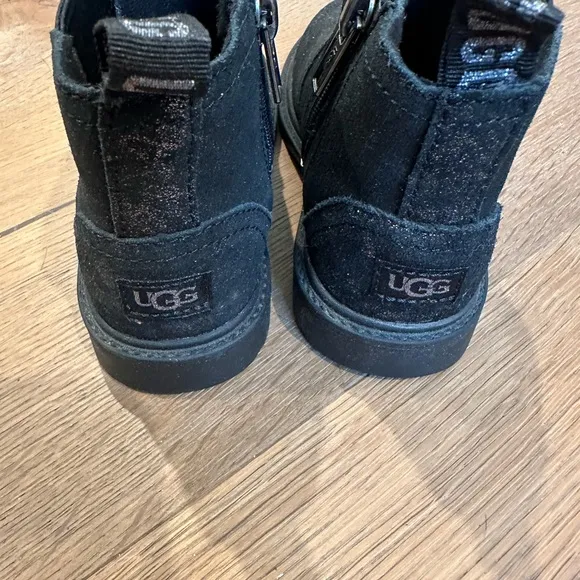 UGG Black Ankle Boots with Distressed Finish and Slip-On Style