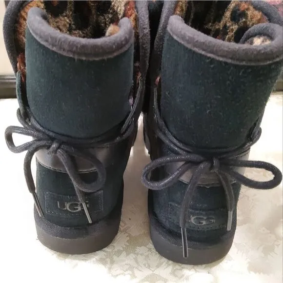 UGG Black Classic Leopard Lined Boots Size 6