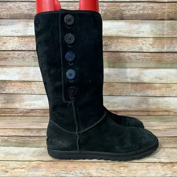 Ugg Black Suede 5 Button Boots