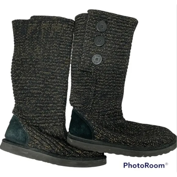 Ugg Cardy Classic Knit Sweater Boots Metallic Gold/Black