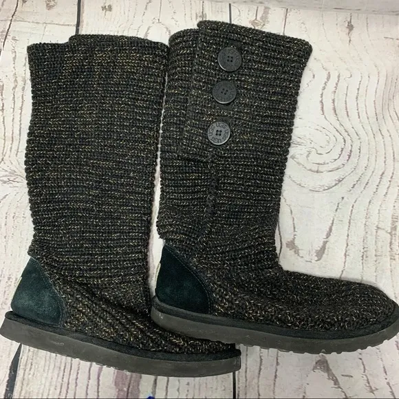 Ugg Cardy Classic Knit Sweater Boots Metallic Gold/Black