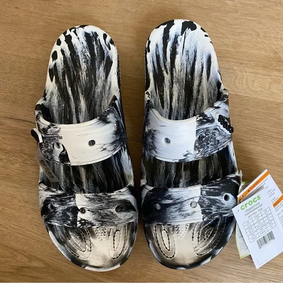 Ugg Charm Classic Marbled Sandals Black and White