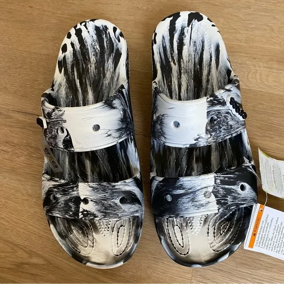 Ugg Charm Classic Marbled Sandals Black and White