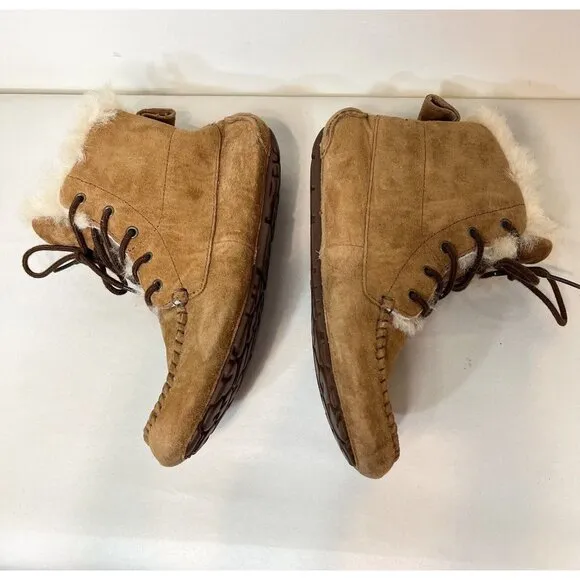 UGG Chickaree Boots Chestnut Brown Suede Lined Womens Short Moccassin Size US 6
