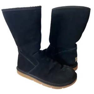 UGG Classic Black Suede Boots Zipper Tan Sheepskin Women's 8