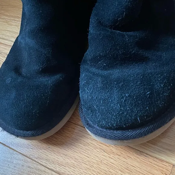 UGG Classic Black Suede Boots Zipper Tan Sheepskin Women's 8