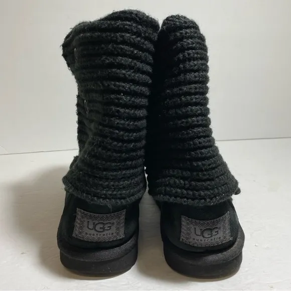 UGG Classic Cardigan Black Tall Knit Boots Sheepskin Women's Size 6