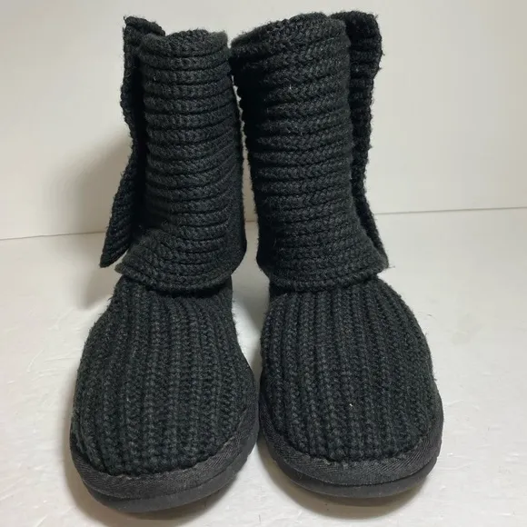 UGG Classic Cardigan Black Tall Knit Boots Sheepskin Women's Size 6