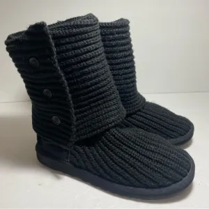UGG Classic Cardigan Black Tall Knit Boots Sheepskin Women's Size 6
