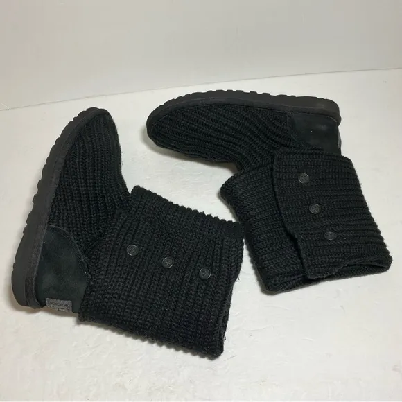 UGG Classic Cardigan Black Tall Knit Boots Sheepskin Women's Size 6