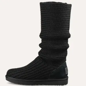 UGG Classic Cardy 5 Button Knit Tall Boots Sheepskin Lining Black Size 7