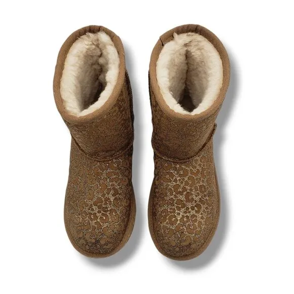 UGG Classic II Glitter Boots Kids Youth 4 Brown Leopard Suede 1112388K