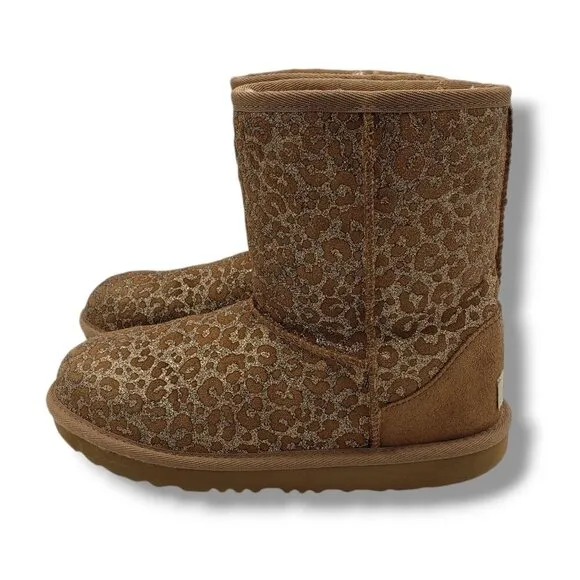 UGG Classic II Glitter Boots Kids Youth 4 Brown Leopard Suede 1112388K