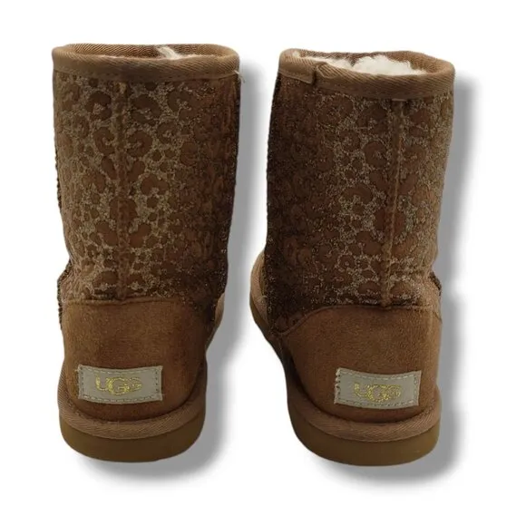 UGG Classic II Glitter Boots Kids Youth 4 Brown Leopard Suede 1112388K