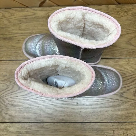 Ugg Classic II Metallic Glitter Pink Boots 6 Kids‎ Rainbow Glitter 1130784K EUC