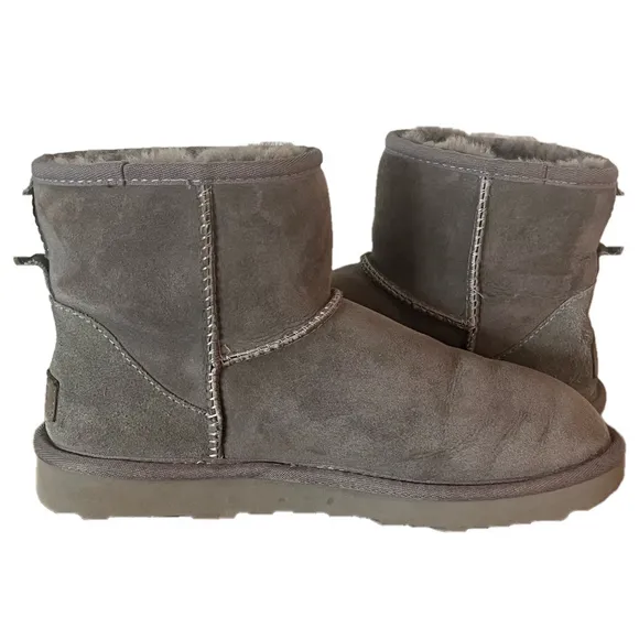 UGG Classic Mini II Grey Ankle Boots Grey Suede Sheepskin Women’s Size 7