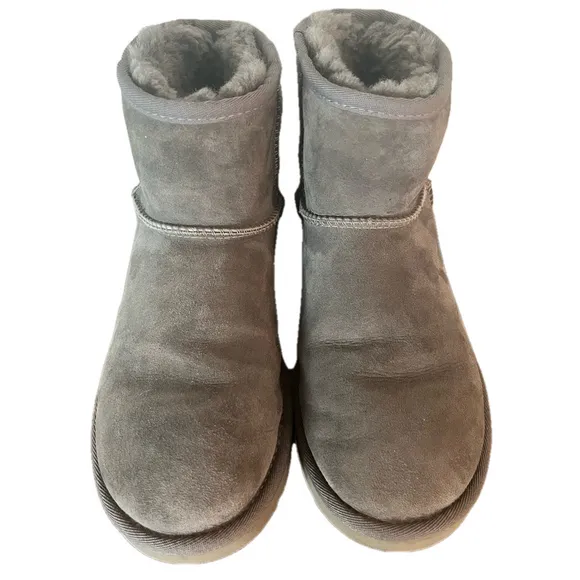 UGG Classic Mini II Grey Ankle Boots Grey Suede Sheepskin Women’s Size 7
