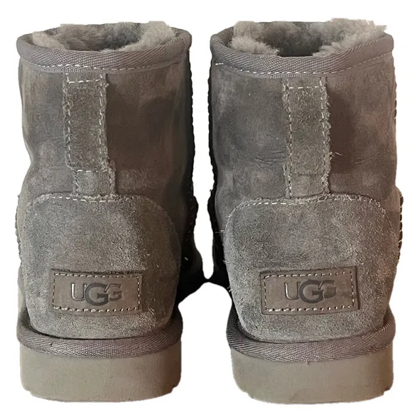 UGG Classic Mini II Grey Ankle Boots Grey Suede Sheepskin Women’s Size 7