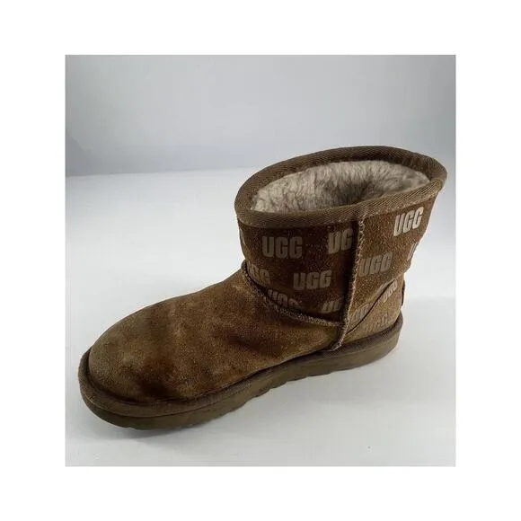 Ugg Classic Mini II Print Boots Mens Size 7 Brown Chestnut Suede Sheepskin