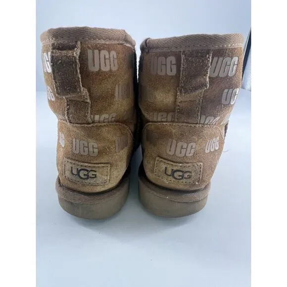 Ugg Classic Mini II Print Boots Mens Size 7 Brown Chestnut Suede Sheepskin