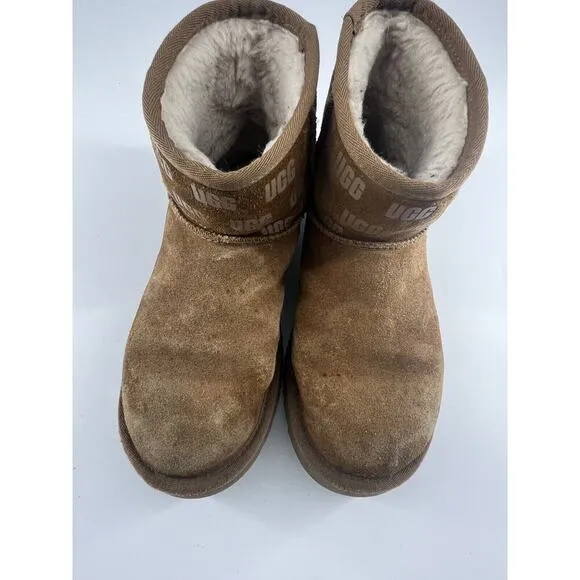 Ugg Classic Mini II Print Boots Mens Size 7 Brown Chestnut Suede Sheepskin