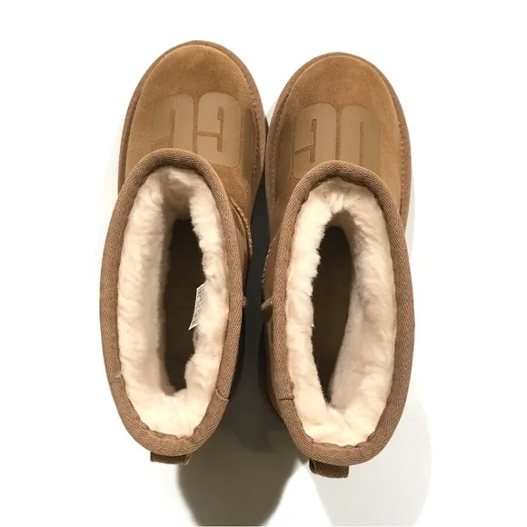 UGG CLASSIC MINI SCATTER GRAPHIC BOOTS -CHESTNUT SUEDE -KIDS US 5 -NEW
