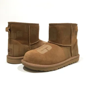 UGG CLASSIC MINI SCATTER GRAPHIC BOOTS -CHESTNUT SUEDE -KIDS US 5 -NEW