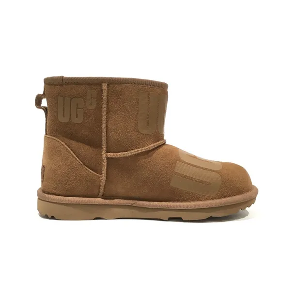 UGG CLASSIC MINI SCATTER GRAPHIC BOOTS -CHESTNUT SUEDE -KIDS US 5 -NEW