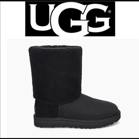 UGG Classic Short II Sherpa Cuff- Black